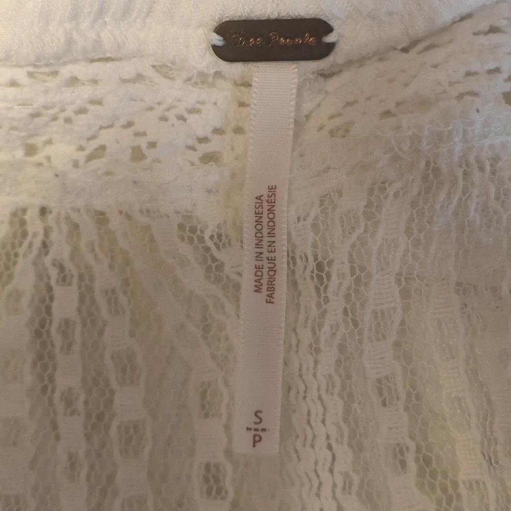 Free People Spring Valley Lace Waffle Thermal Top Womens Size S Ivory Oversized
